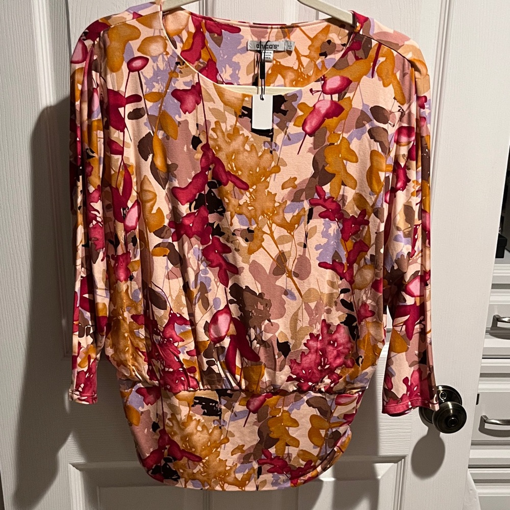 Chico's Pink Multi Floral Dolman Long Sleeve Top